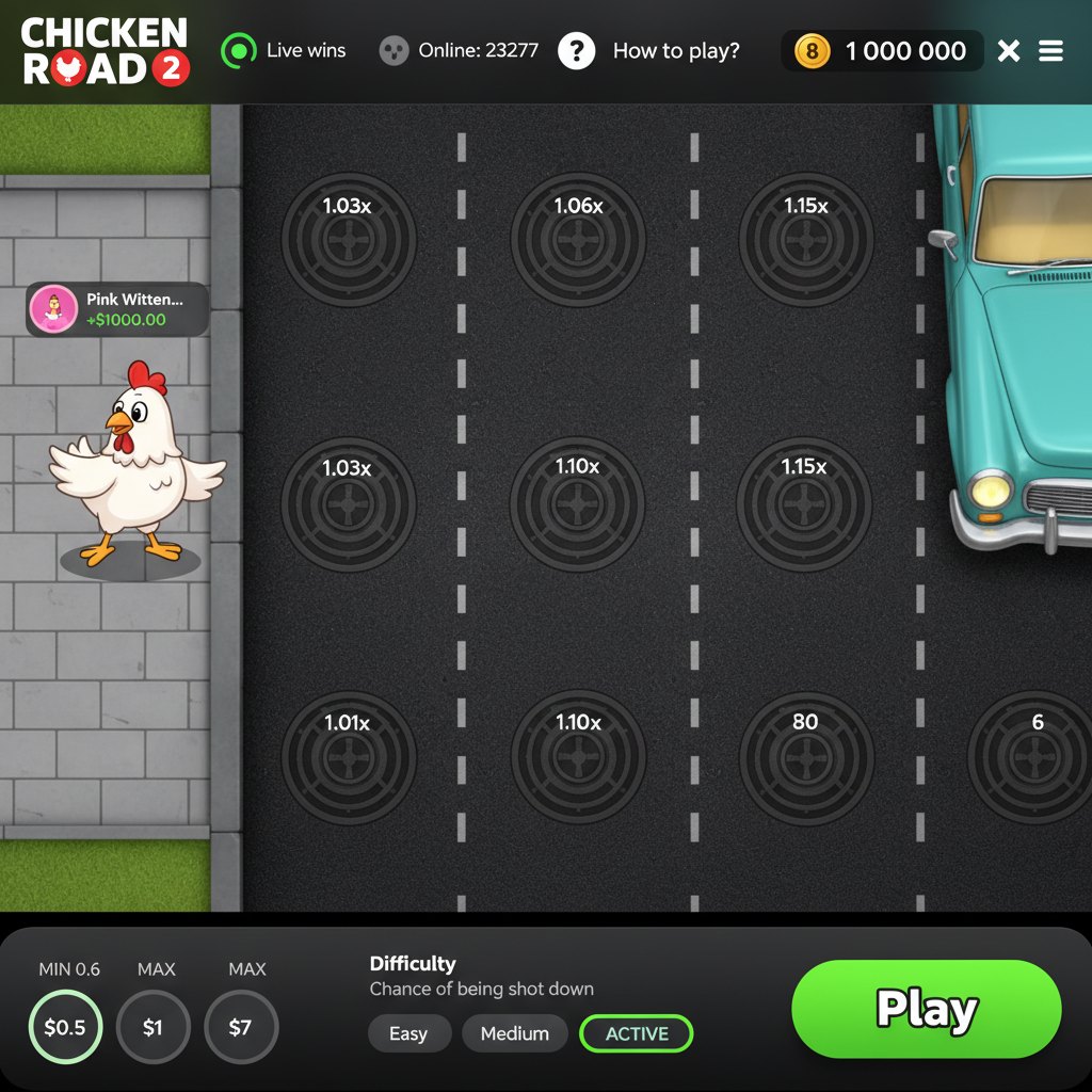 Chicken Road 2 - Interface de jeu avec poulet blanc et multiplicateurs progressifs