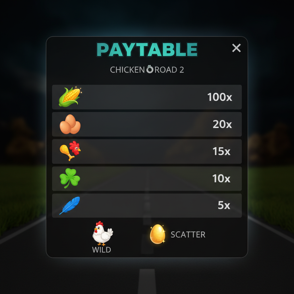 Chicken Road 2 - tableau des gains sur mobile